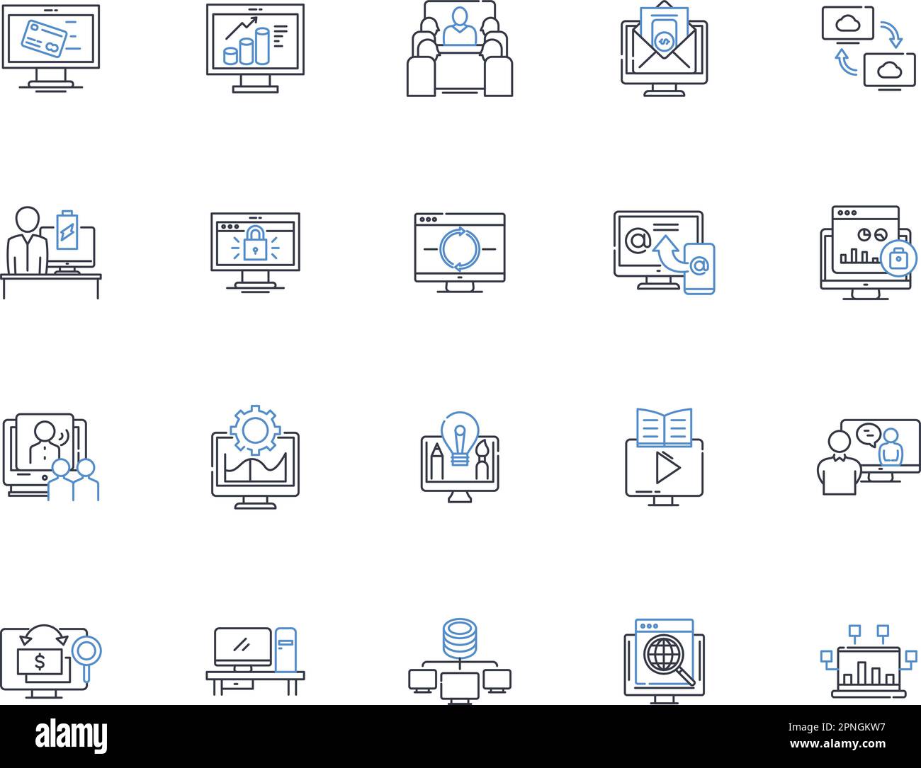 Robotics Engineering line icons collection. Automation, Mechanics, Mechatronics, Sensors, Actuators, Control, Programming vector and linear Stock Vector