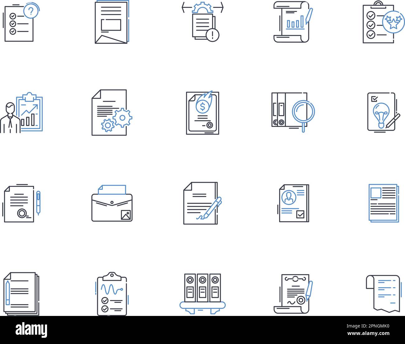Memorandums line icons collection. Communication, Policy, Agreement, Record, Protocol, Memo, Direction vector and linear illustration. Consensus Stock Vector