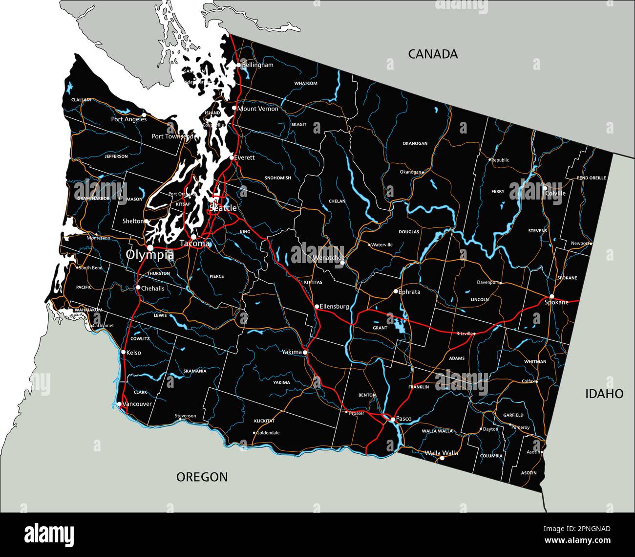 High Detailed Washington Road Map With Labeling Stock Vector Image High Detailed Washington Road Map With Labeling 2PNGNAD