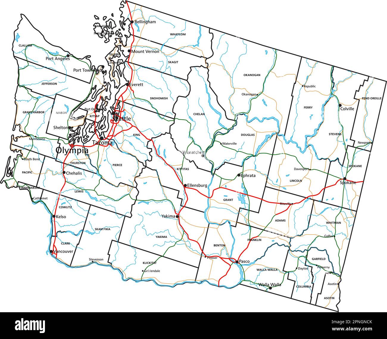 Washington Road And Highway Map Vector Illustration Stock Vector Image Washington Road And Highway Map Vector Illustration 2PNGNCK