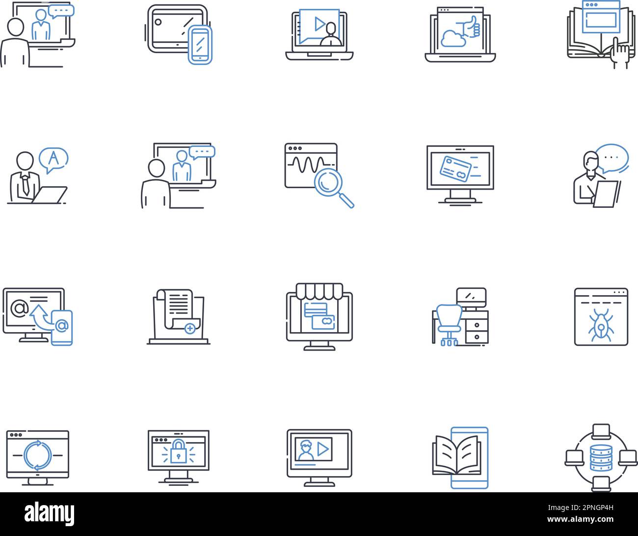 PC line icons collection. Keyboard, Monitor, Mouse, Processor, Graphics, Memory, Hard drive vector and linear illustration. Motherboard,BIOS,Ports Stock Vector
