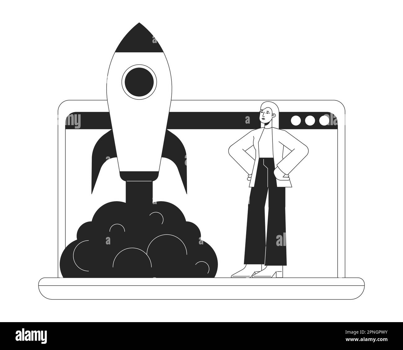Online startup bw concept vector spot illustration Stock Vector
