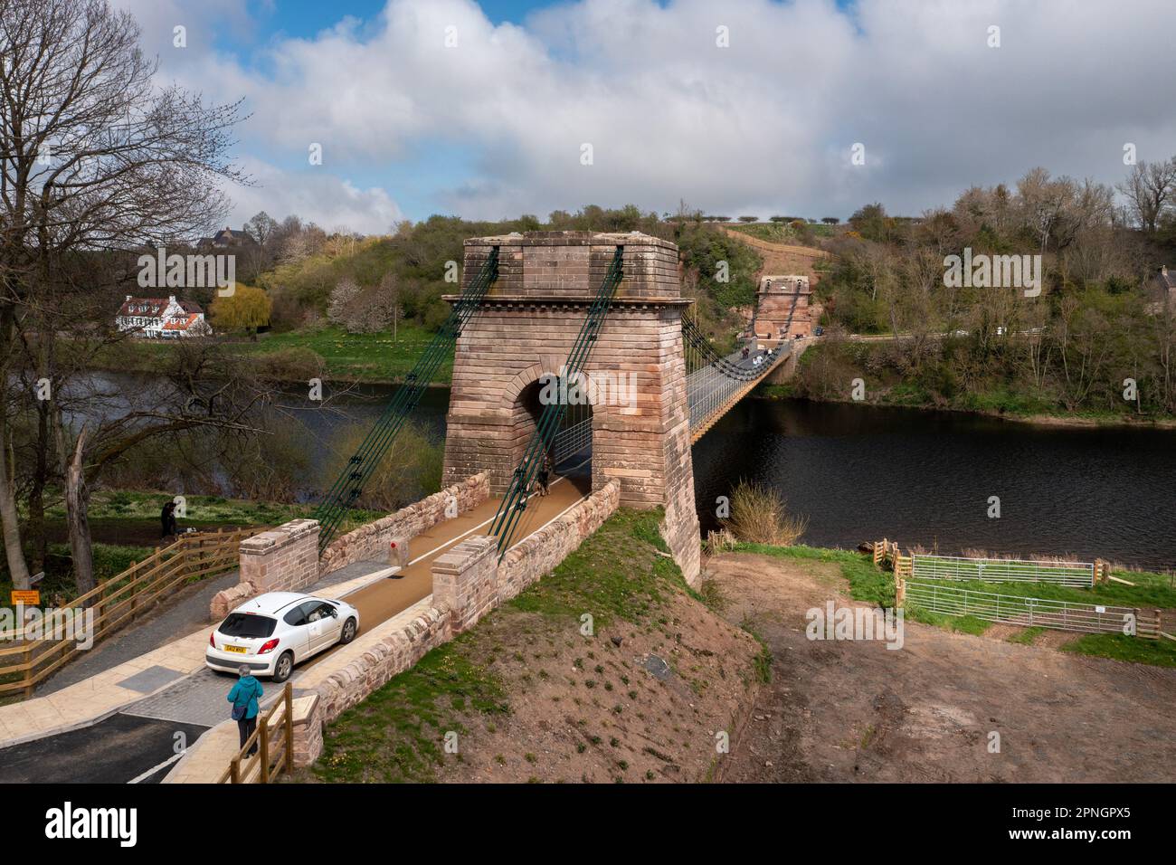 The River Tweed on the Anglo Scottish Border 18th April 2023 The newly  reopend Union Chain Bridge linking Scotland with England across the River  Tweed was opened to traffic yesterday (17th April