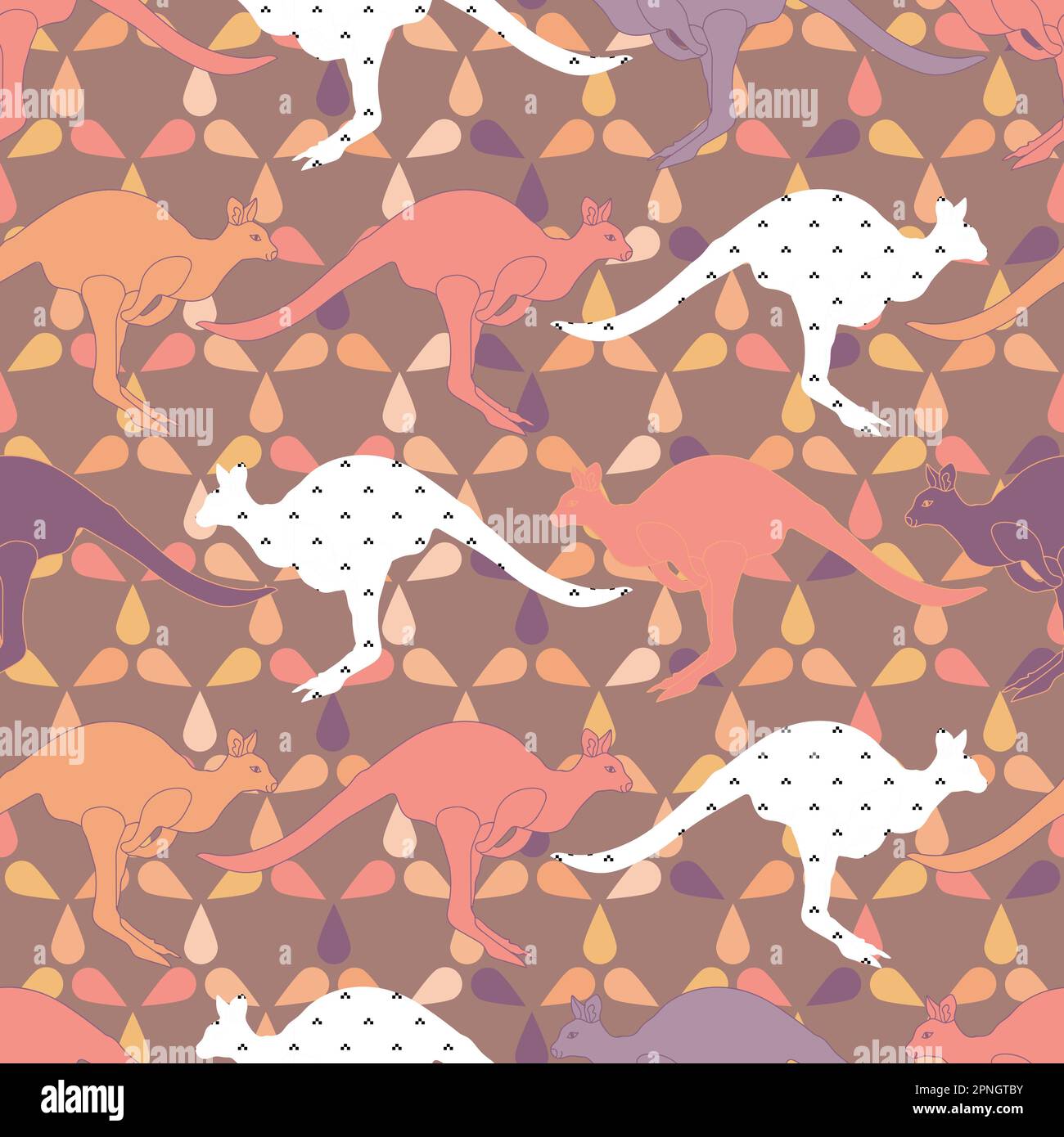 Kangaroo seamless pattern. Cute Eastern gray kangaroo illustration