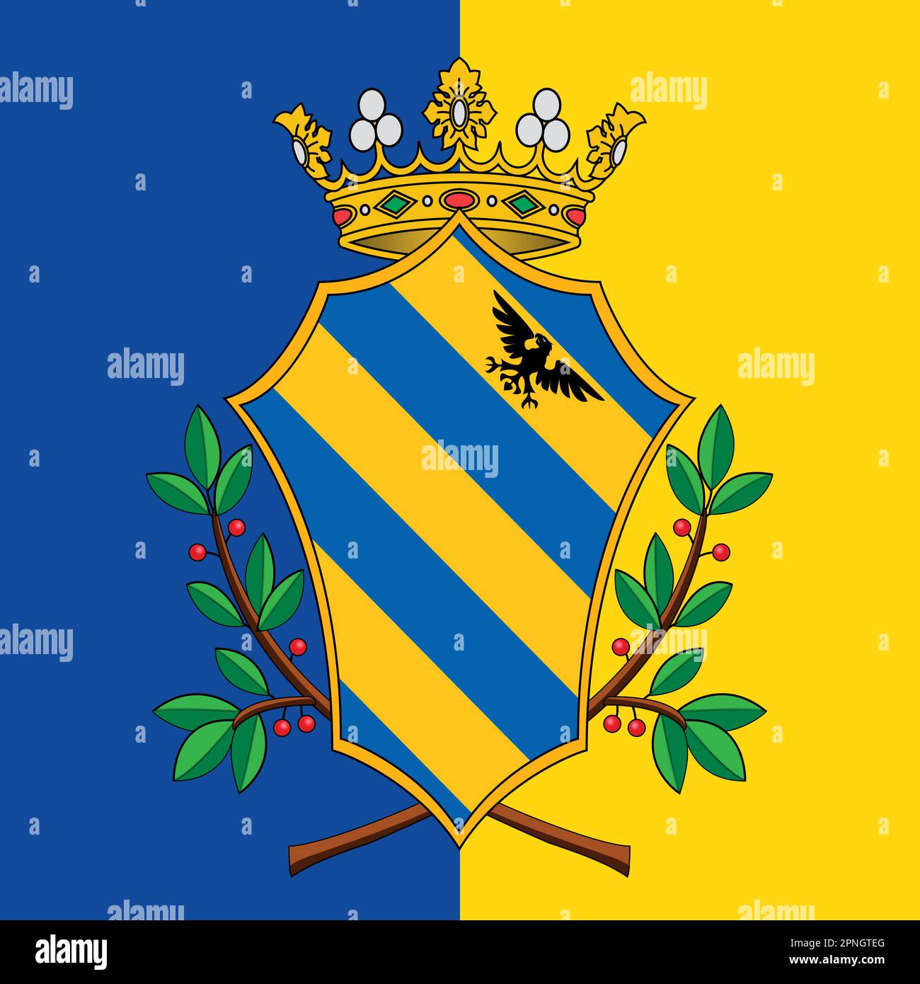 City of Urbino coat of arms on the flag of the city, Marche region, Italy, vector illustration Stock Vector