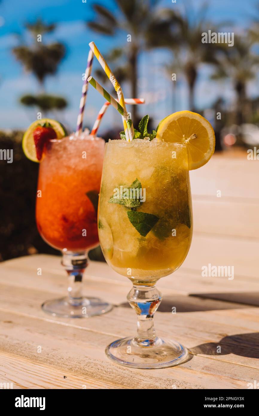 Mojito, traditional Cuban cocktail made with white rum, sugar, lime juice, sparkling water, and