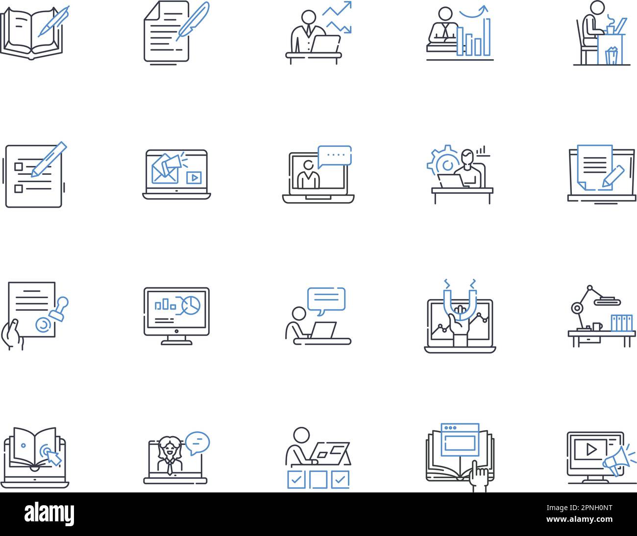 Duty process line icons collection. Responsibility, Accountability, Obligation, Mandate, Commitment, Loyalty, Service vector and linear illustration Stock Vector