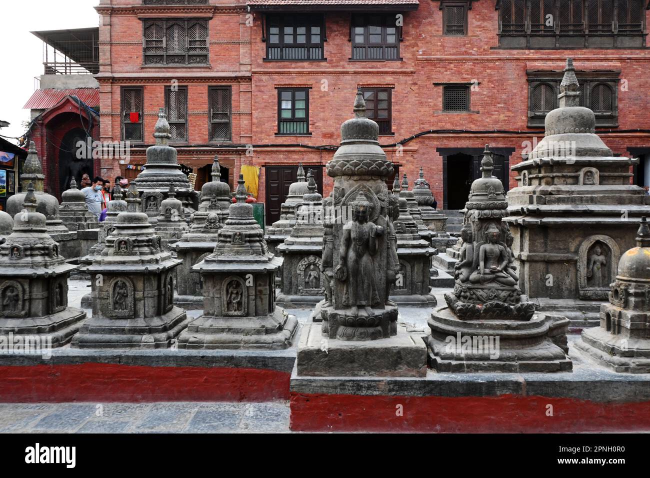 Group of small shrines at the Swayambhunath (Monkey Temple), in Kathmandu, Nepal, Asia. Stock Photo