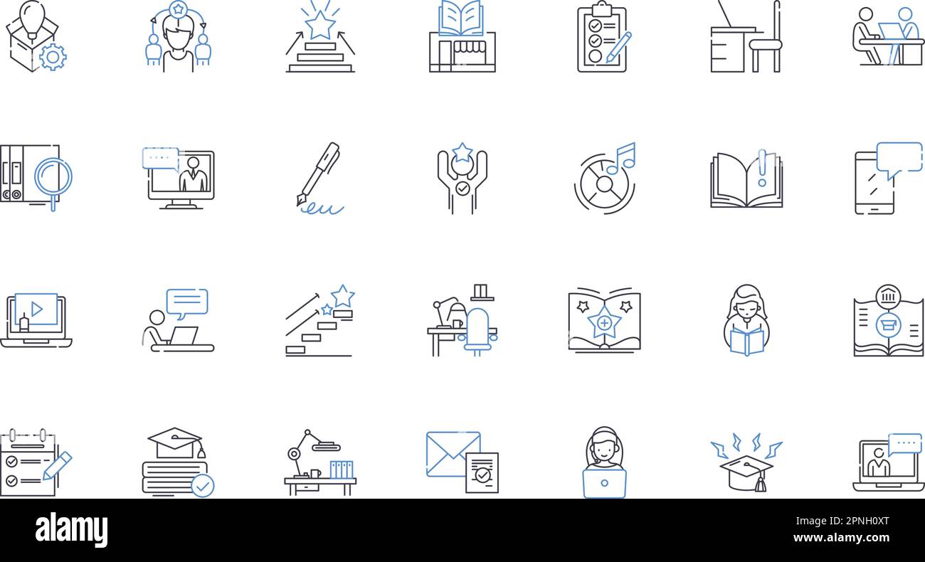 Information absorption line icons collection. Assimilation, Comprehension, Understanding, Retention, Learning, Cognition, Intuition vector and linear Stock Vector