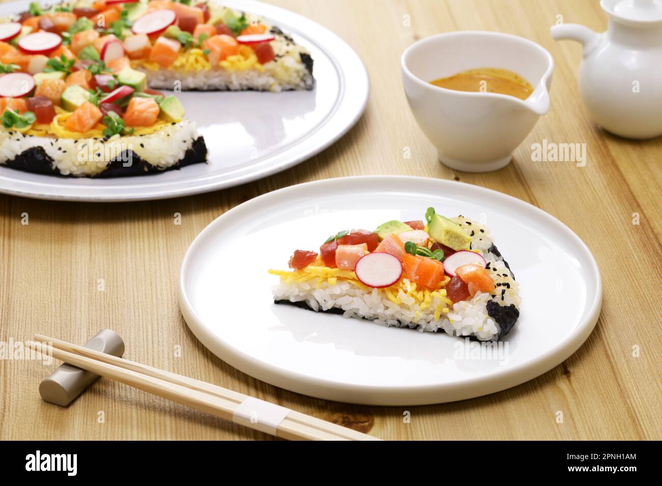 homemade Sushi pizza, creative sushi originating in Toronto, Canada