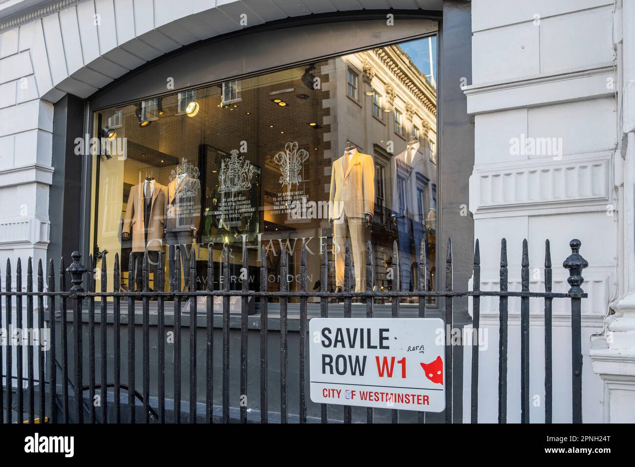 Savile Row in Westminster, London. Home oil Gieves and  Hawkes tailors at number one. Stock Photo