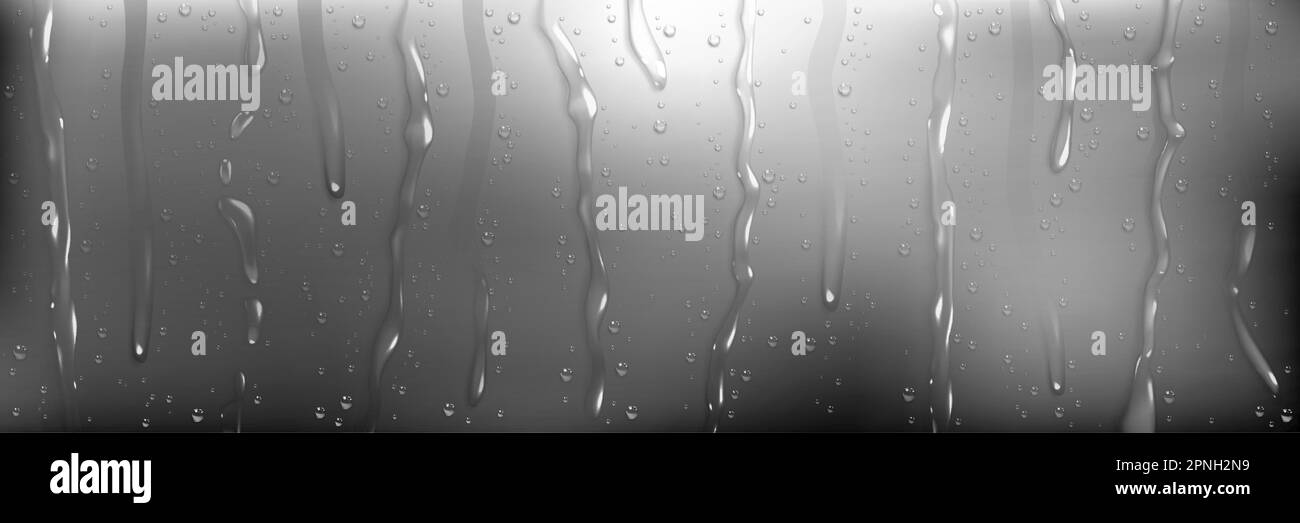 Rain water on window glass. Wet glass texture with drops and flows of