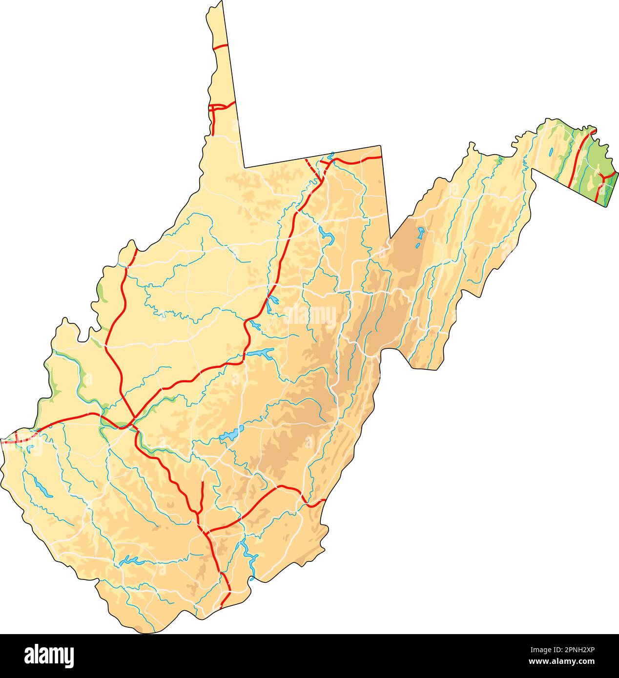 High detailed West Virginia physical map. Stock Vector