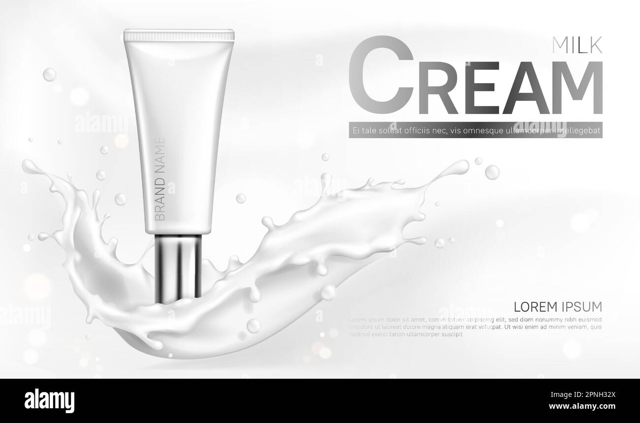 Milk cream cosmetics bottle mockup banner. Skin care cosmetic product
