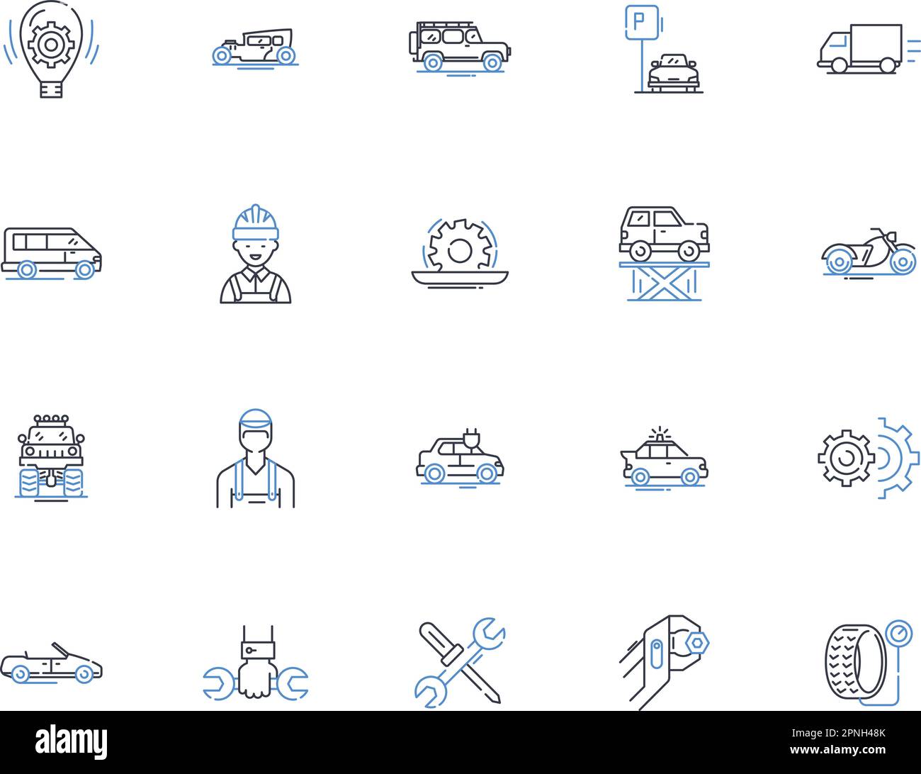 Car maintenance line icons collection. Oilchange, Tuneup, Brakes, Tires