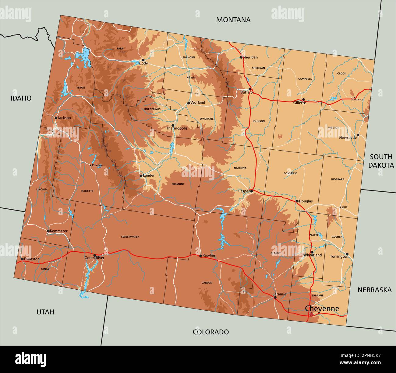 Highly Detailed Wyoming Physical Map With Labeling Stock Vector Image   Highly Detailed Wyoming Physical Map With Labeling 2PNH5K7 