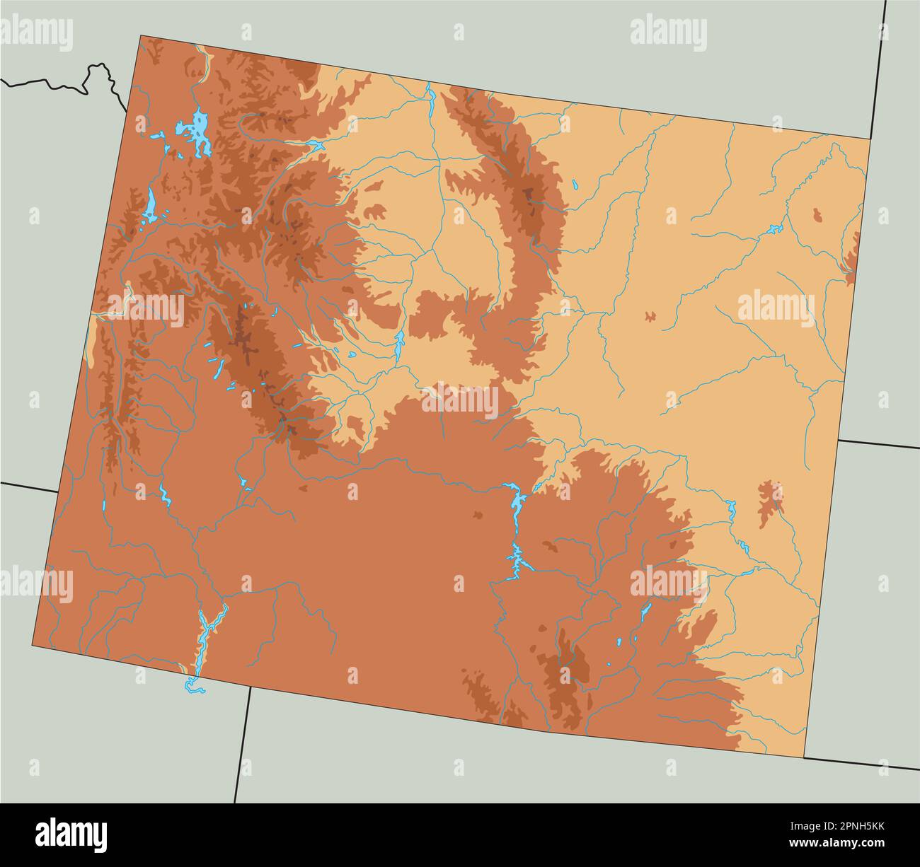 Central Plains Physical Map Highly Detailed Wyoming Physical Map 2PNH5KK
