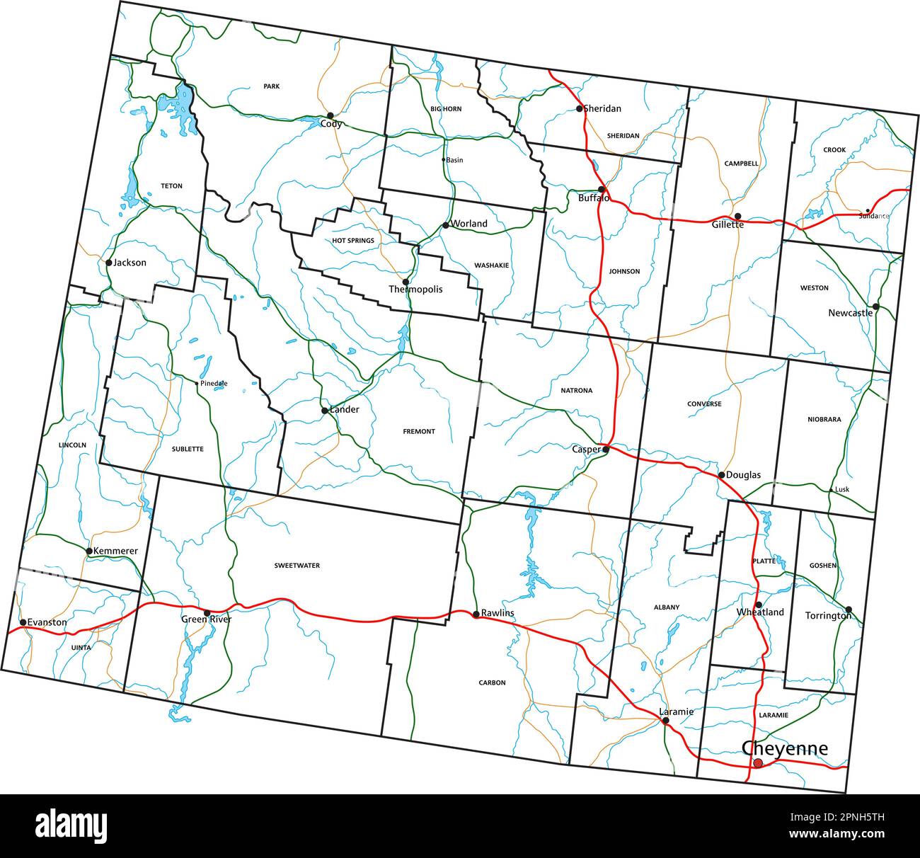 Wyoming road and highway map. Vector illustration Stock Vector Image