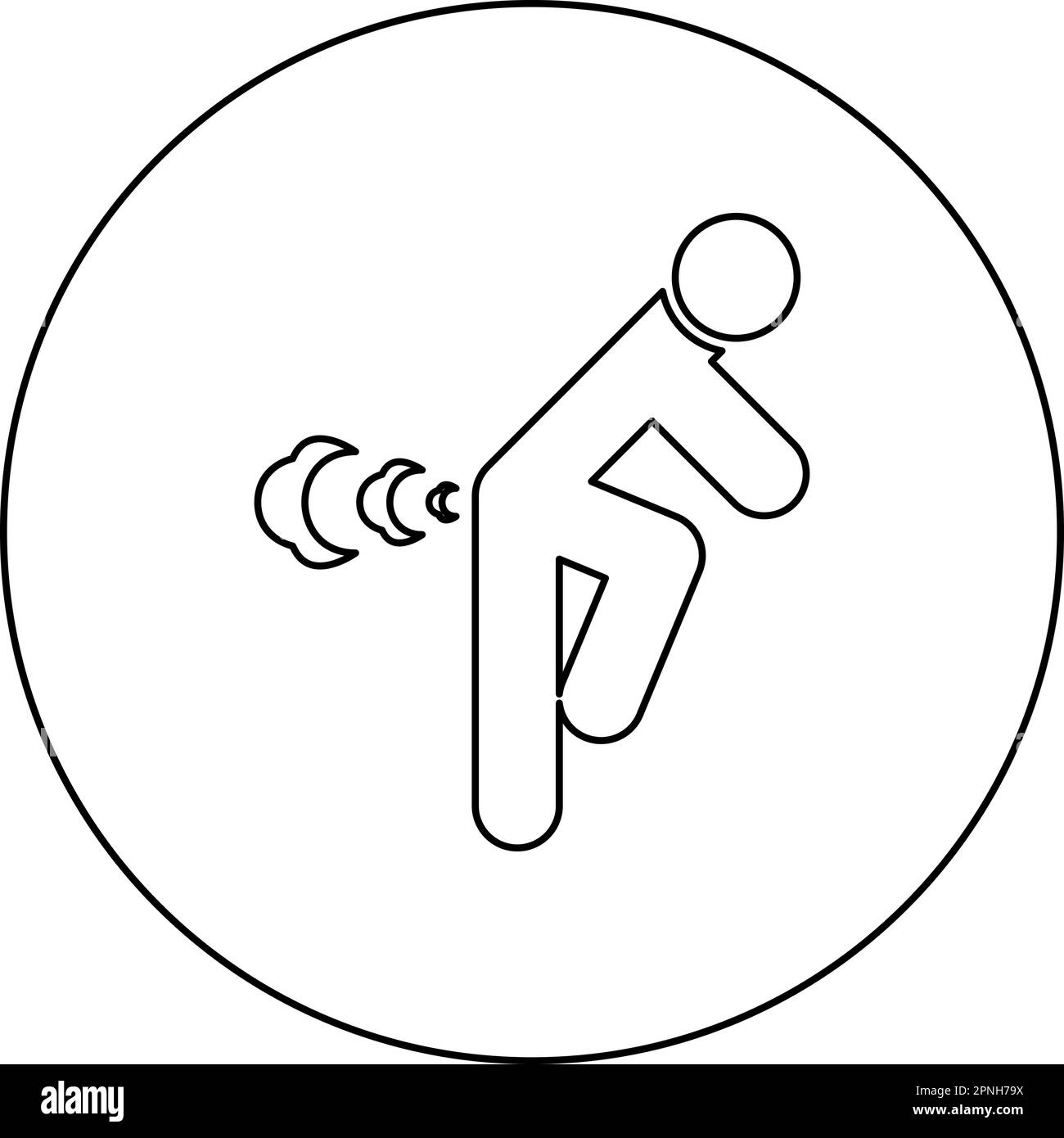 Man farts break wind farting bloating gas cloud stench bad smell flatulency icon in circle round