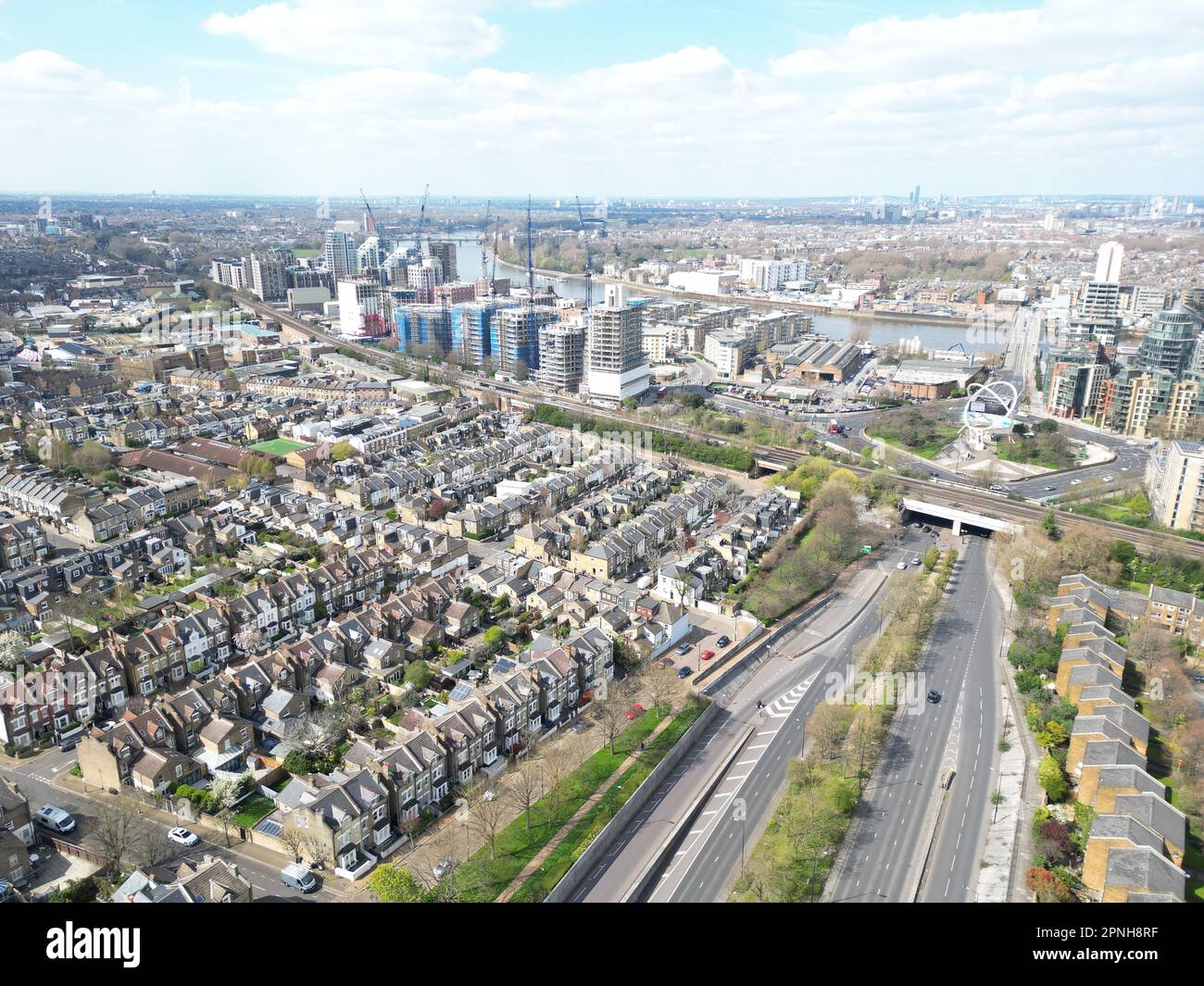 Wansworth new build apartments and roads of old houses southwest London