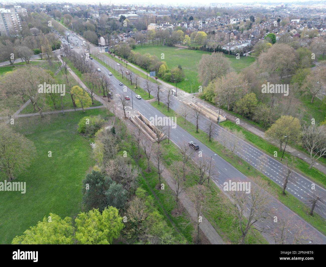 Duel carriage way Wansworth southwest London UK Drone, Aerial, Stock Photo