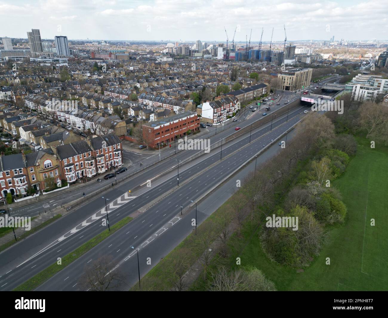 Highway in Wansworth southwest London UK Drone, Aerial, Stock Photo