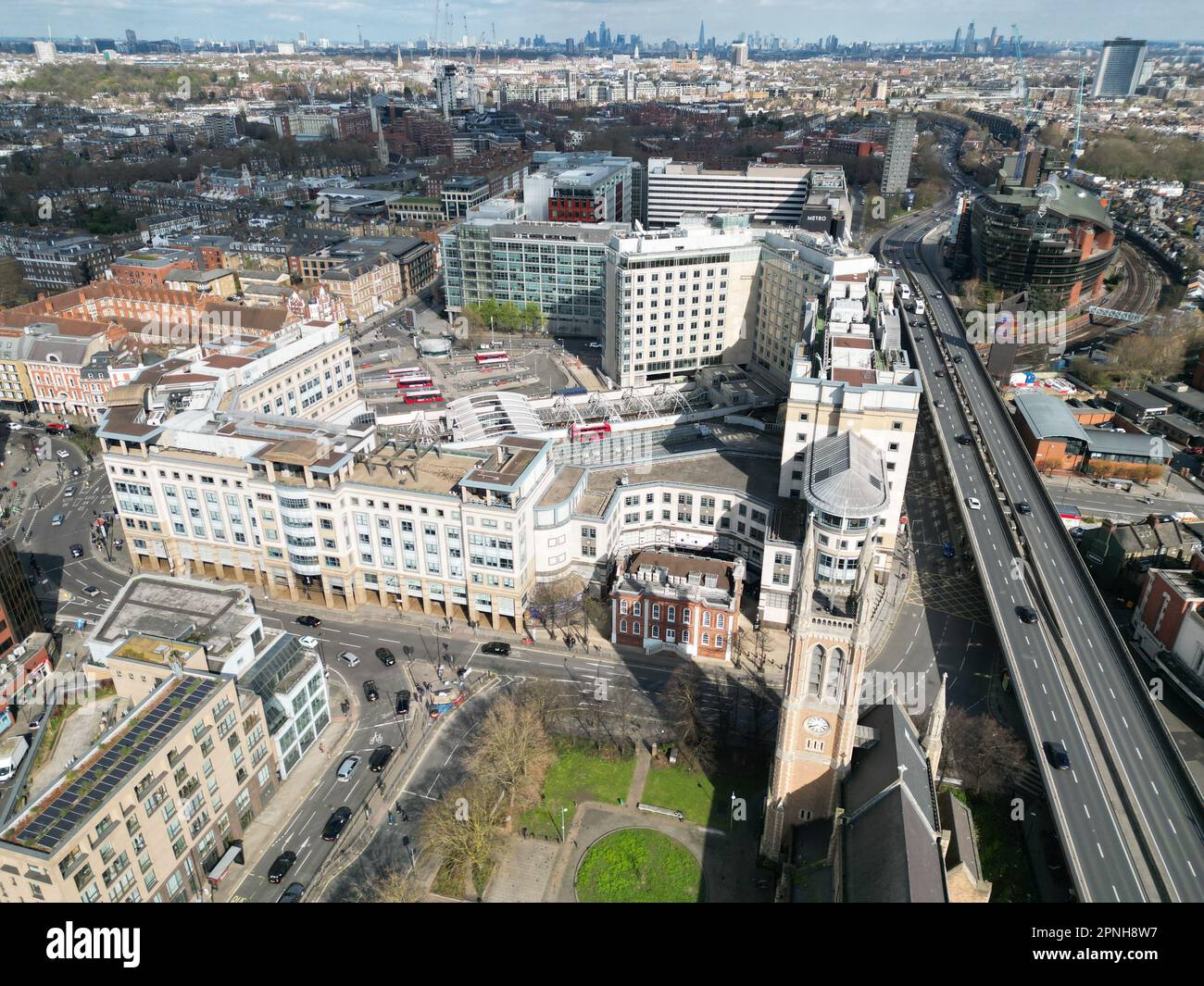 Hammersmith Broadway , West London UK drone aerial view Stock Photo