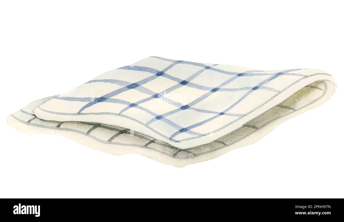 Watercolor striped kitchen tea towel illustration isolated on white