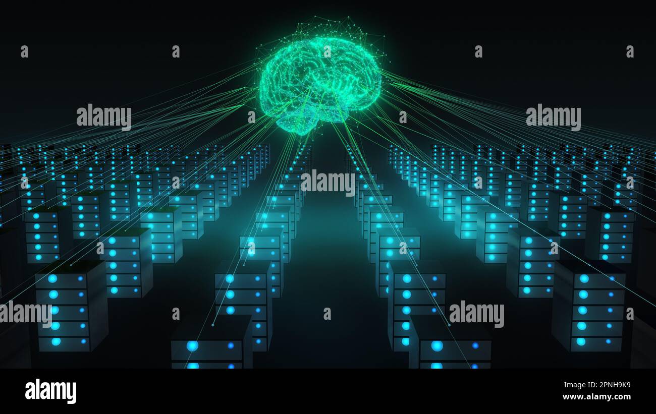 Neural network or Artificial Intelligence network connectivity Stock Photo