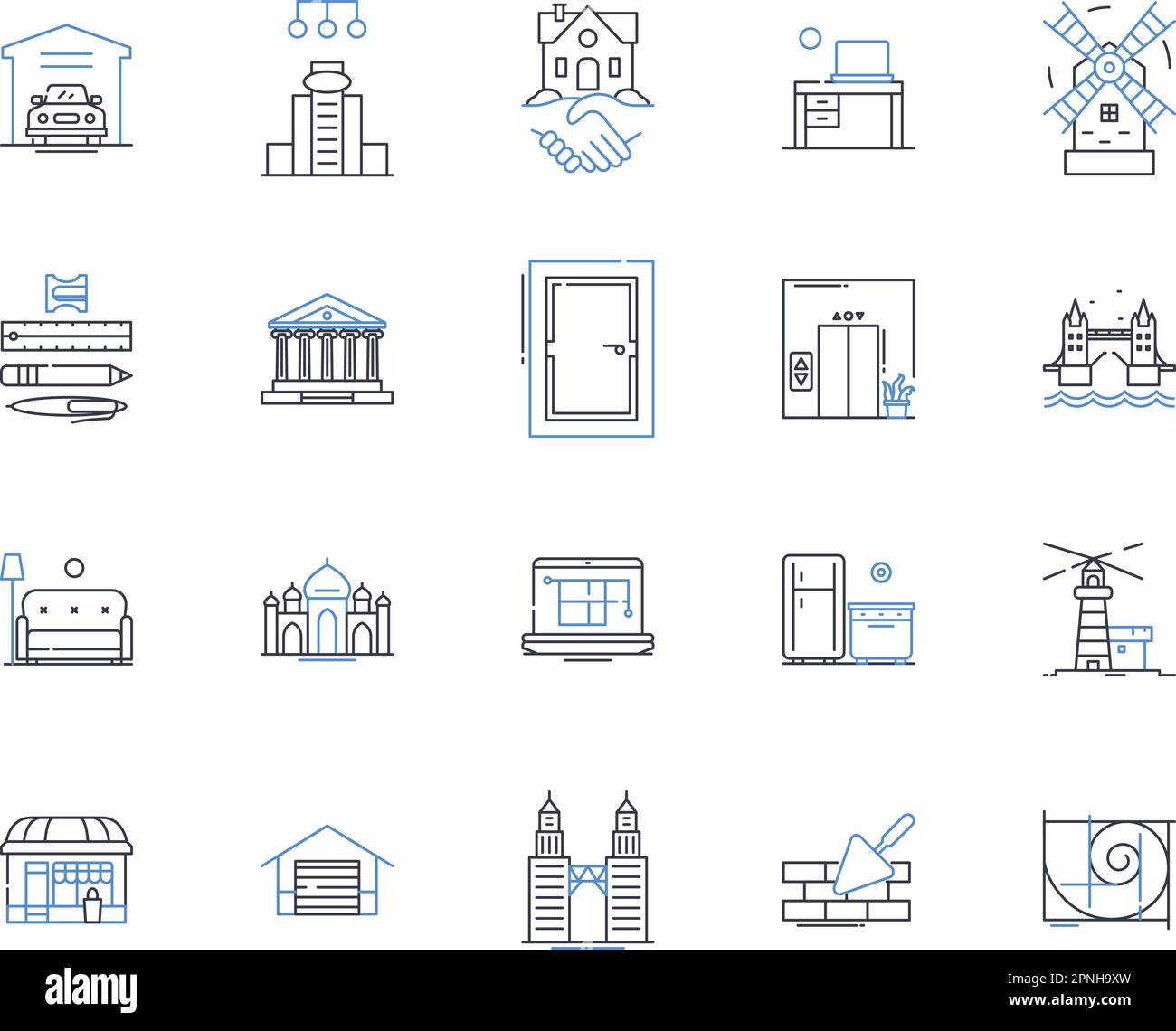 Accommodation options line icons collection. Hotel, Hostel, Motel, Inn ...