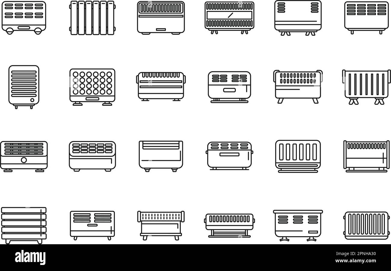 Convector icons set outline vector. Radiator bars. Central climate ...