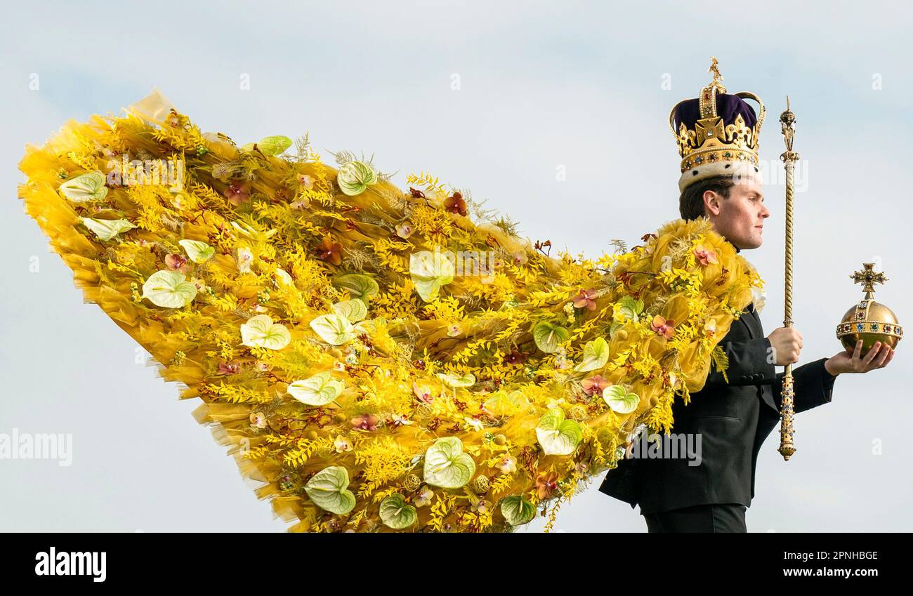 Rupert North wears a majestic robe created using an array of flowers