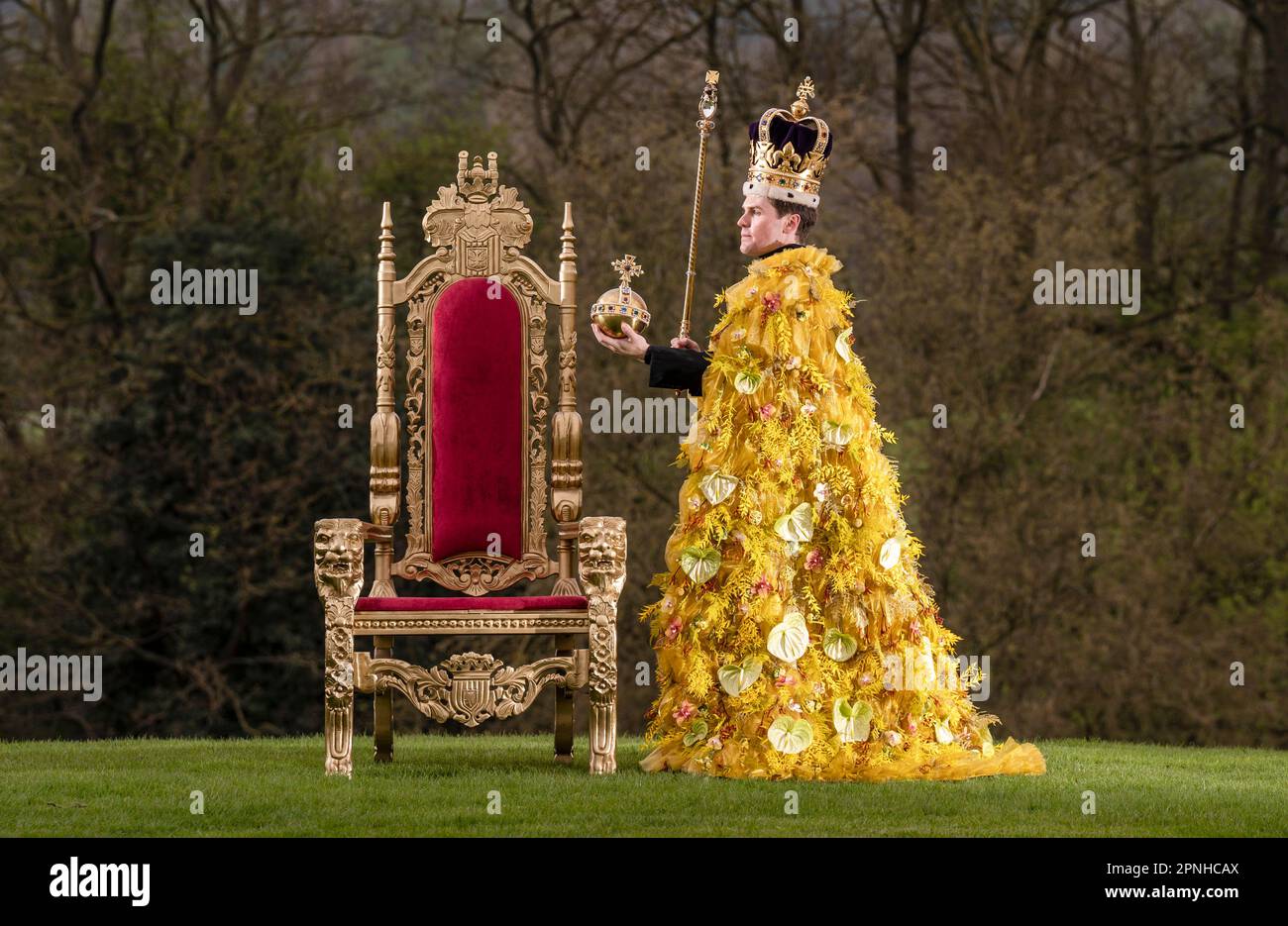 Rupert North wears a majestic robe created using an array of flowers