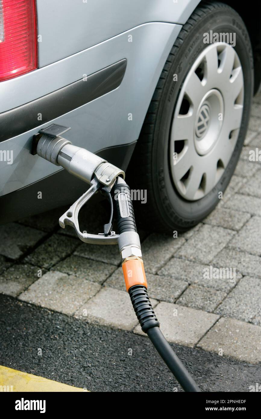 Fuelling a car with LPG Stock Photo