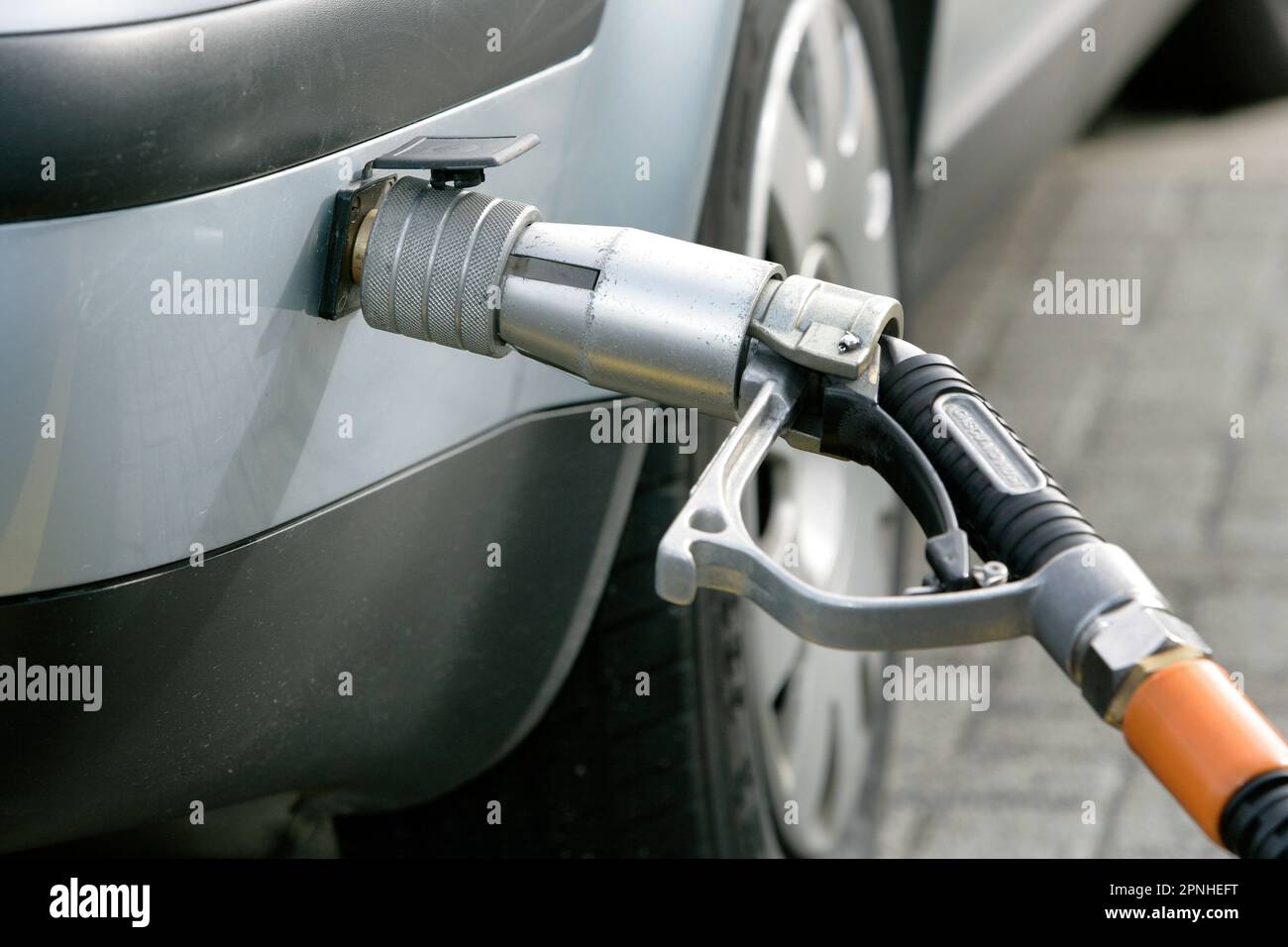 Fuelling a car with LPG Stock Photo
