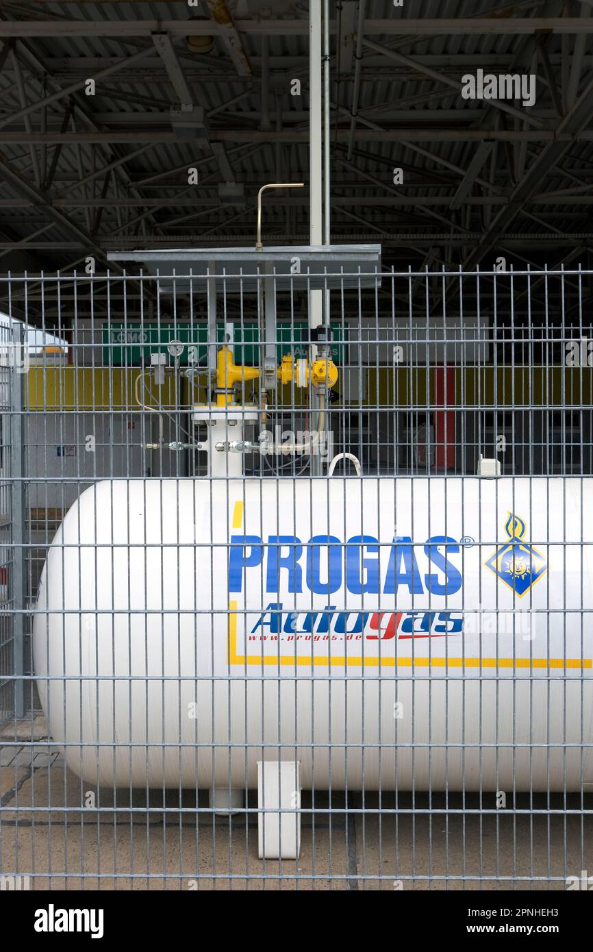 Tank for LPG at a filling station Stock Photo