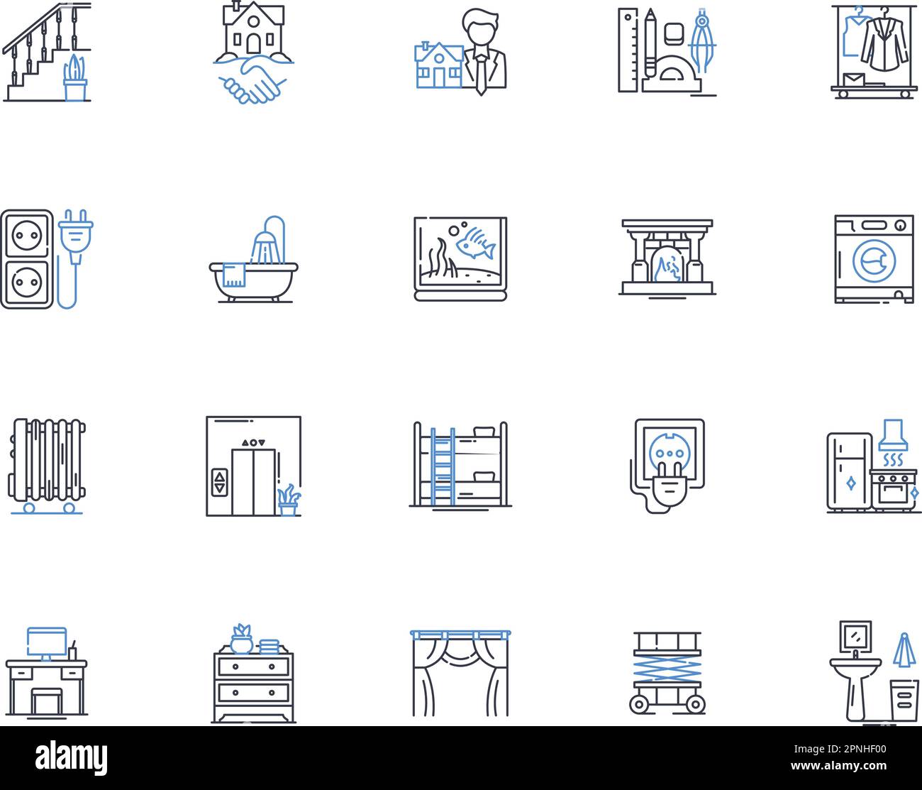 Home improvement line icons collection. Renovation, Refurbishment, Revamp, Rejuvenation, Upgrade, Remodel, Redesign vector and linear illustration Stock Vector
