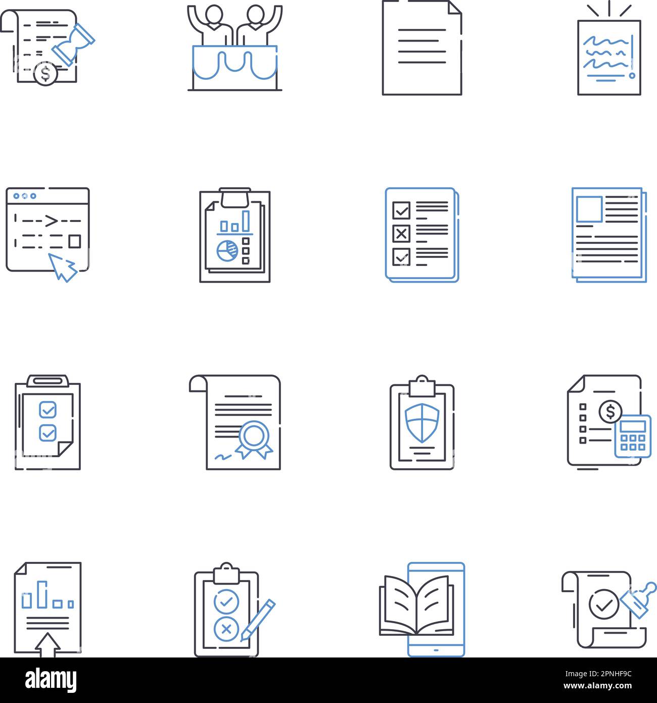 Legal practice line icons collection. Litigation, Arbitration, Mediation, Advocacy, Jurisprudence, Dispute, Jurisdiction vector and linear Stock Vector