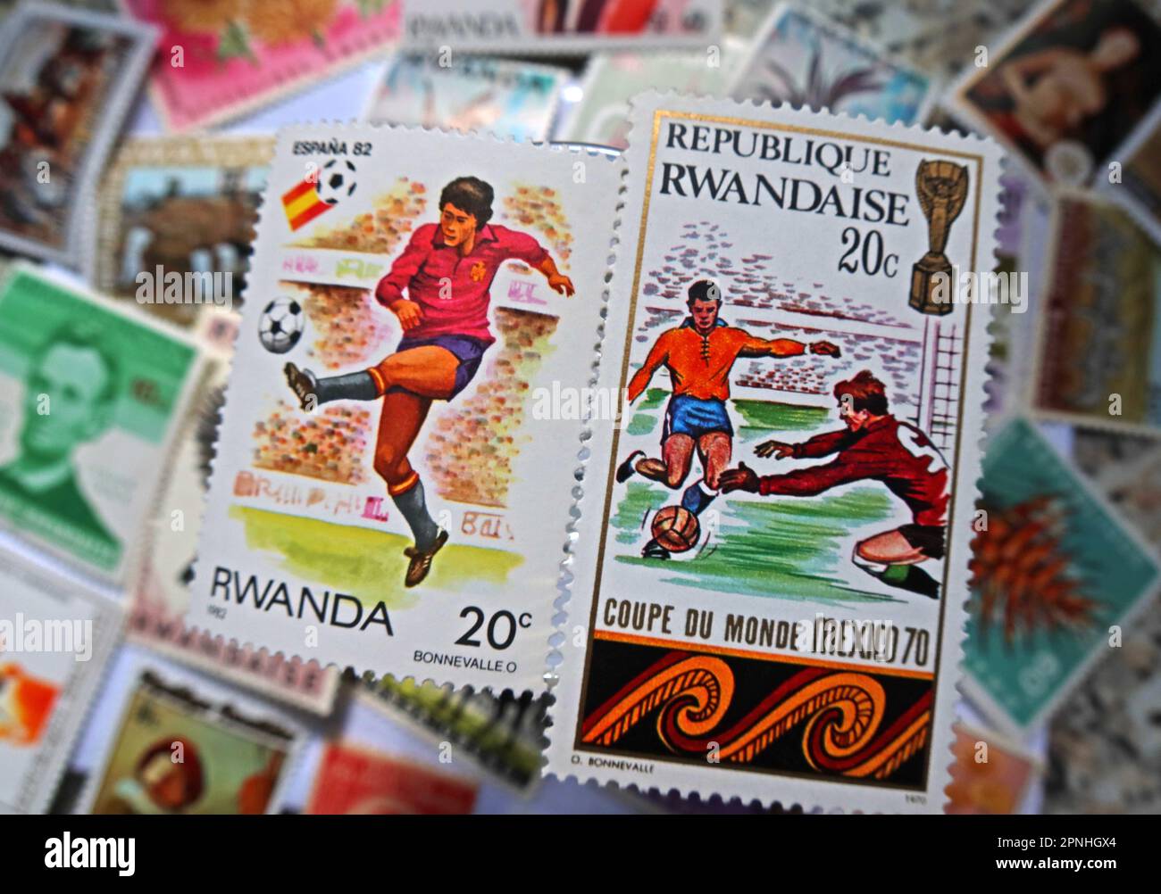 Rwanda country postage stamp, destination in Africa for illegal migration bill deportations, led by UK minister Suella Braverman Stock Photo