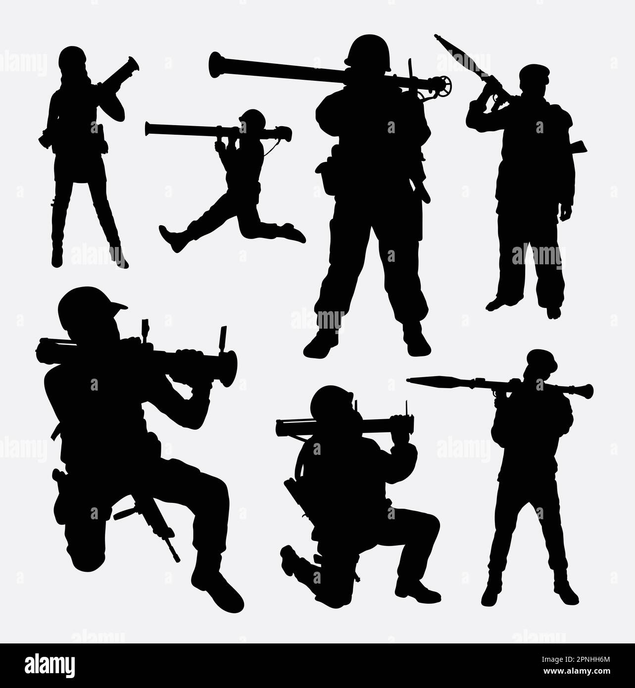 Army military training action silhouette. Good use for symbol, logo, web icon, mascot, game element, sticker, or any design you want. Stock Vector