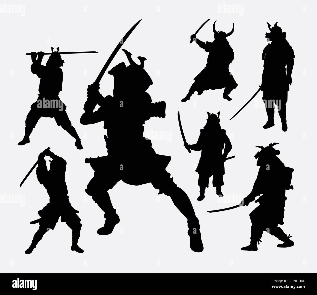 Samurai japanese warrior, martial art silhouette. Good use for symbol, logo, web icon, mascot, game elements, or any design you want Stock Vector