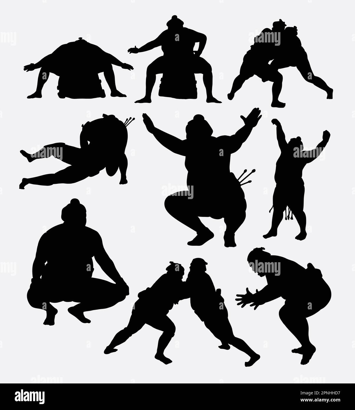 Sumo japanese fighting sport tournament silhouette. Good use for symbol, logo, web icon, mascot, game elements, or any design you want. Easy to use, e Stock Vector
