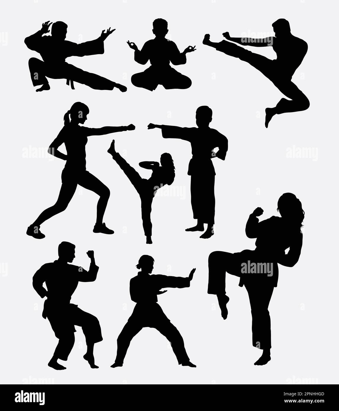 Martial art training. Man, woman, and kid. Good use for symbol, logo, web icon, mascot, game elements, or any design you want. Easy to use, edit, or c Stock Vector
