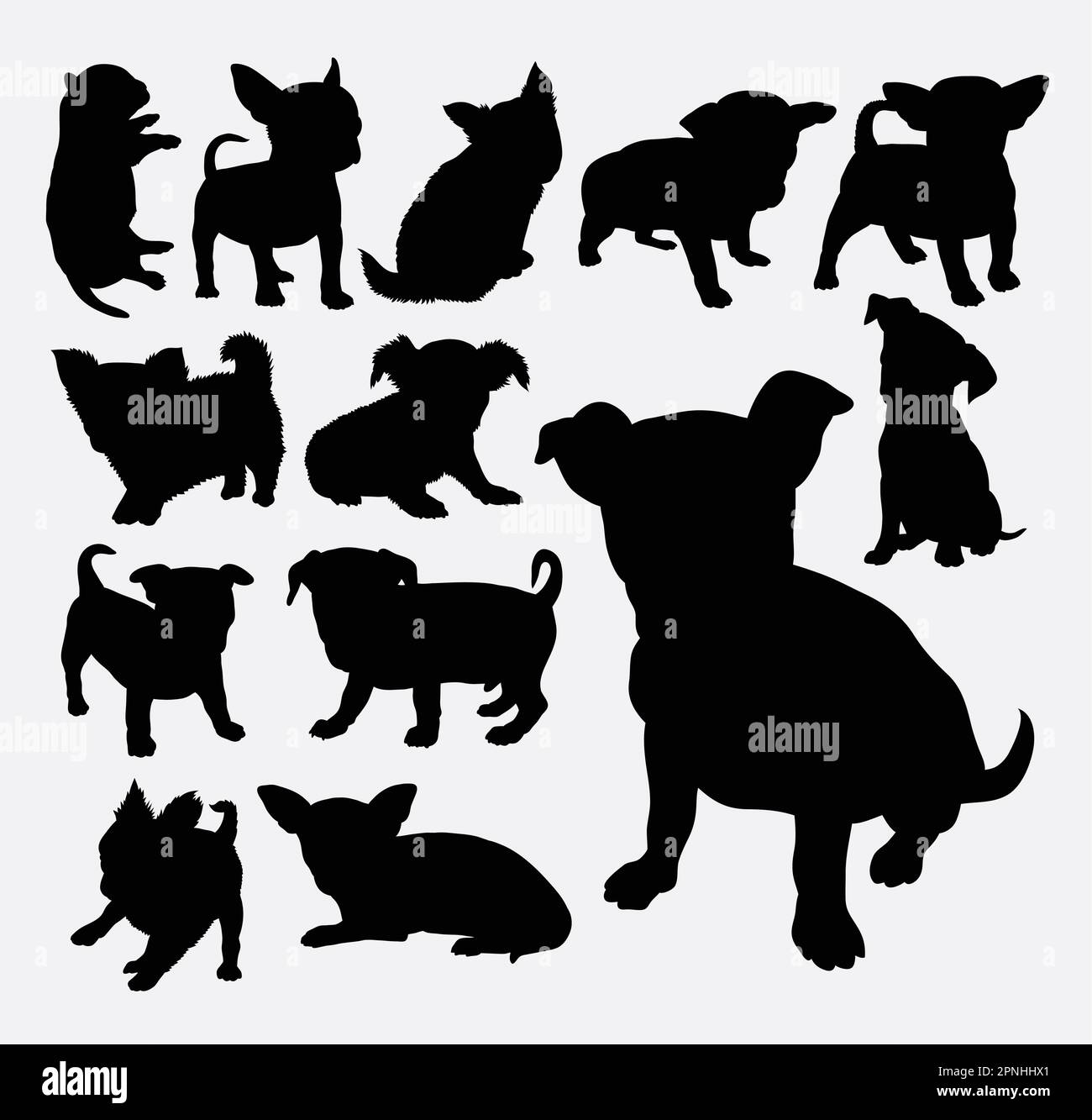 Puppy dog cute pet animal silhouette. Good use for symbol, logo, web icon, mascot, cutting sticker, pet sign, or any design you want. Easy to use. Stock Vector