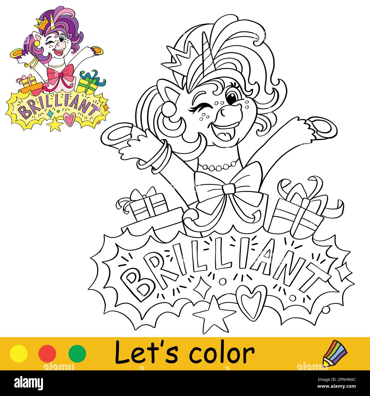 Unicorn Coloring Page with template vector illustration 17 Stock Vector