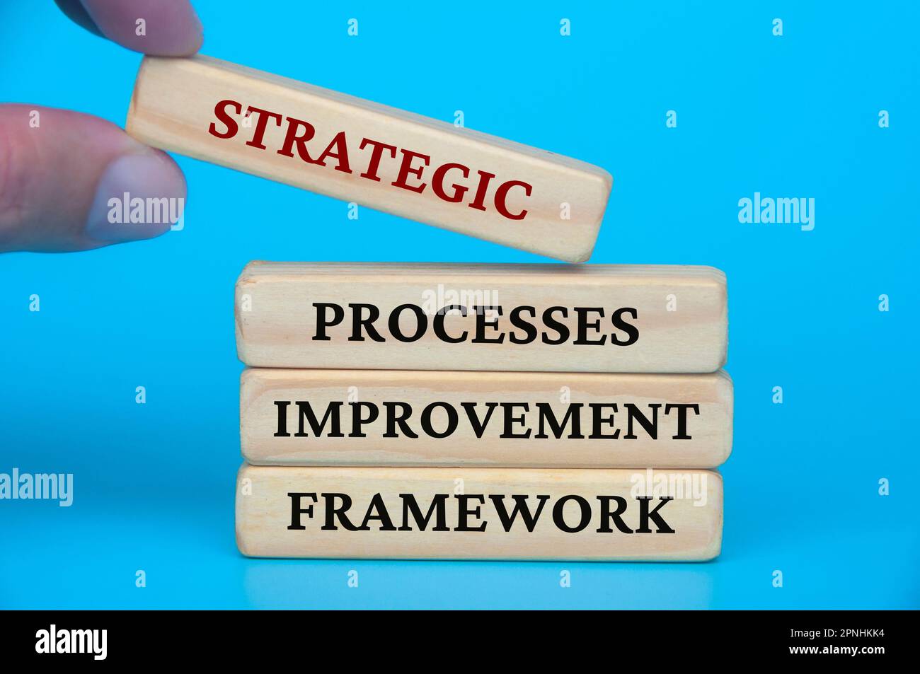 Strategic process improvement framework text on wooden blocks. Business
