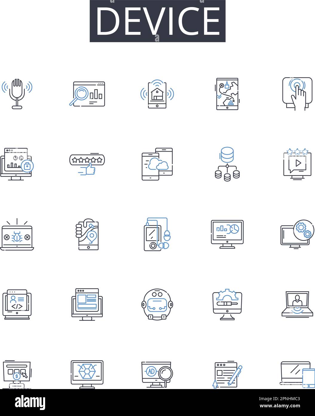 Device line icons collection. Apparatus, Appliance, Gadget, Equipment ...