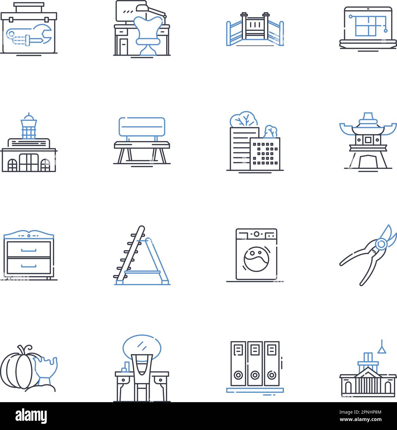 Airport renovation line icons collection. Modernization, Expansion, Upgrades, Refurbishment, Rebuilding, Redevelopment, Reconstruction vector and Stock Vector