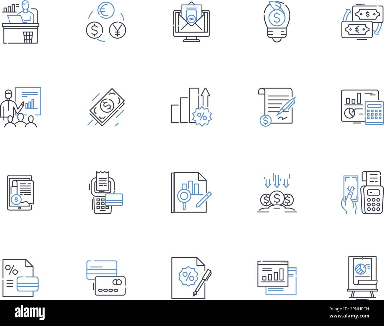 Debt management line icons collection. Budgeting, Credit, Consolidation, Negotiation, Counseling, Discipline, Financial vector and linear illustration Stock Vector