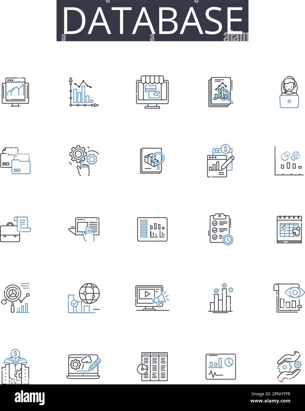 Database line icons collection. Vault, Storage, Safekeeping, Holding, Preservation, Custody, Security vector and linear illustration. Stockpile Stock Vector
